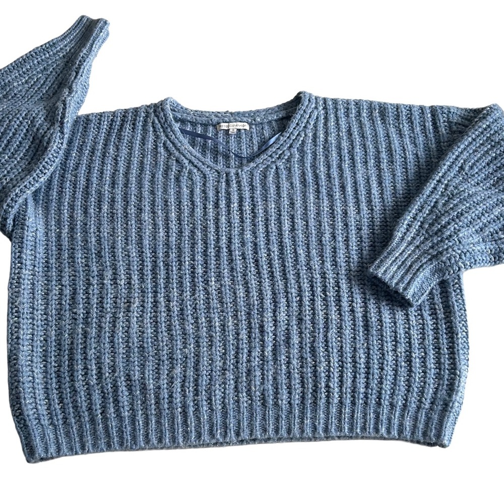 Rebecca Minkoff Women’s Cable Knit V Neck Blue Sweater. Size S